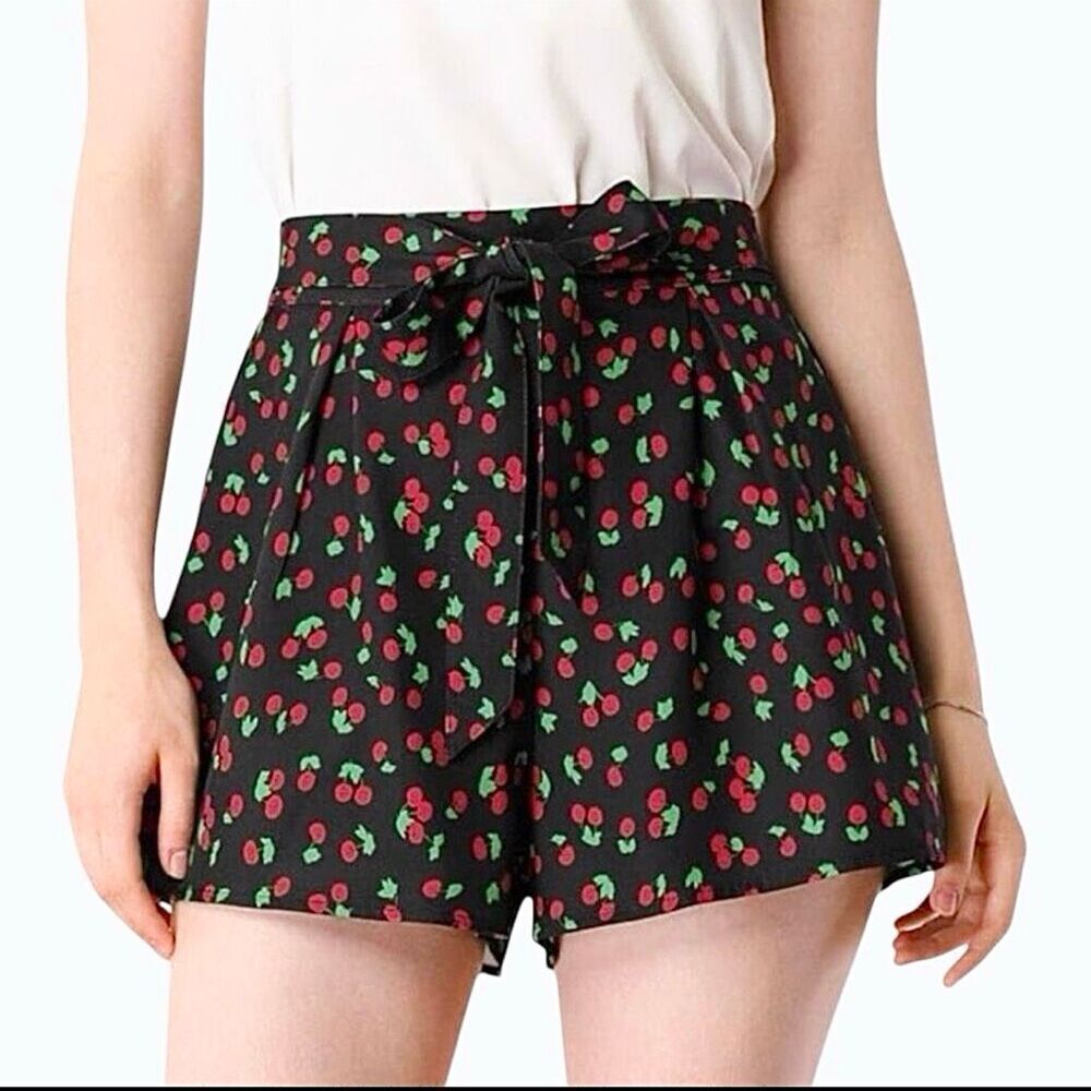 Allegra K Navy Blue Cherries Tie Shorts Sz M